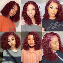 Burgundy 99J Deep Wave Short Bob Wigs 100% Human Hair Wig Water Curly Wig Baby Hair 13x4 Lace Front Human Hair Bob Wig For Women