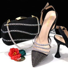 Venus Chan Shoes for Women 2023 Pointed Toe Black Heels Rhinestone Chain Party Sandals Italian Shoes and Bags Matching Set 2023