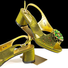 QSGFC Open Toe Women Heels for 2024 Elegant Party Olive Color Diamond Pumps Italian Shoes and Bags Matching Set