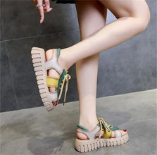 2024 New Lace-up Summer Fish Mouth Sandals Premium PU Spell Color Roman Shoes Woman Sandals Platform Wedges Increase Sandals