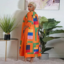 2023 Fashion African 3/4 Sleeve Polyester Plus Size O-Neck Pleated Long Dress Dashiki African Clothes African Dresses for Women