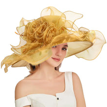 Women's Fascinators Organza Sun Hats Wide Brim Wedding Bride Tea Party Church Fedoras Hat