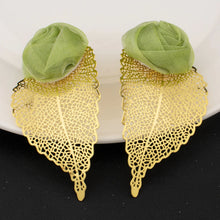 2025 Elegant Gold Plated Green Flower Shape Necklace Earrings Ring Bangle for Woman Fashion Women Jewelry Set Gift for Party