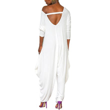 Women Jumpsuits One Piece Long Sleeve Skew Collar Solid Color Overalls Wide Leg Pants Loose Fit Sexy Backless High Street