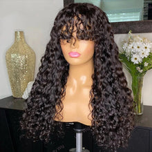 Wear and Go Glue less Wig Water Wave Human Hair Wigs with Bangs for Black Women 180% Density