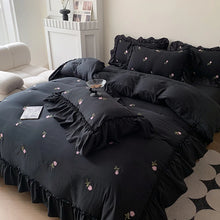 3pcs Rose Embroidered Duvet Cover Set (1*Duvet Cover + 2*Pillowcase, Without Core), Princess Style Lace Bedding Set