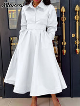 Mlaiscsr Lapel Button A Lint Khaki Mid Dress Women Elegant Office Long Sleeve Bandage Pocket Pleated Birthday Commuter Vestidos