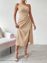 Spring and Summer Elegant Sexy Sleeveless Single Shoulder Diagonal Neck Solid Color Slit Dress Women Summer Dress 2025