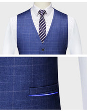 High-end Brand Classic Blue or Gray Plaid Men's Casual Business Suit Retro Official Suit Groom Wedding Dress Jacket Vest Pants