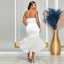 K2825 Sexy Slimming European Style Color Blocking Strapless Bow Mesh Bodycon Skirt Suit Smooths Your Silhouette