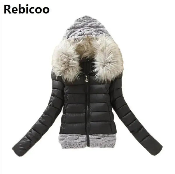 Women's Fashionable Big Fur Collar Hooded Jacket