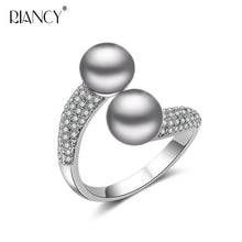 Beautiful Natural Double Pearl Rings For Women,Wedding 925 Silver Pearl Ring Adjustable Wife Mother Birthday Gift White Black