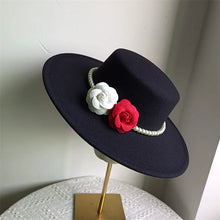 French Style Fedora Hat for Women 10CM Wide Brim Flat Top Felt Hat Winter Autumn Derby Wedding Jazz Hats