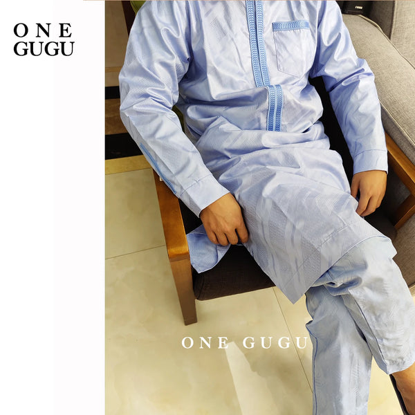 Waterproof Shining African 2Pcs Set Men Shirt And Pants Top Quality Original Nigerian Bazin Rich 100% Cotton Traditional Dashiki