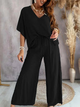 Cross border Europe and America 2025V collar bat sleeve casual loose wide leg pants set for women