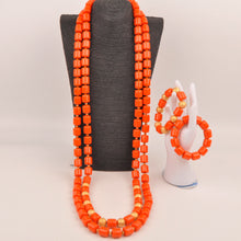 African Wedding Couple Set Orange Artificial Coral Beads Jewelry Set