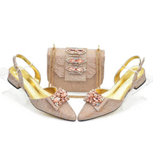 Ladies Shoe and Bag Set Latest Designers Low Heels Elegant Wedding Italian Shoes Bag Set Withn Rhinestone Green Shoe and Purse