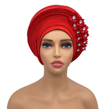 2024 New African Headtie Turban Nigeria Head Ties with Flowers Already Made Auto Gele Women Head Wraps for Wedding Party