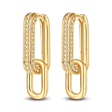 Elegant 925 Sterling Silver Double Square Buckle K Gold Set Pavé Earrings Women's Anniversary Party Jewelry Gift