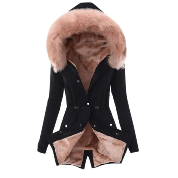 Women's Faux Fur Collar Hooded Warm Cotton Jacket