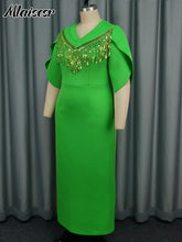 Mlaiscsr Women Green Sequin Tassel Butterfly Sleeve Dress Fashion Slim Party African Birthday Prom Gowns Cocktail Club Vestidos