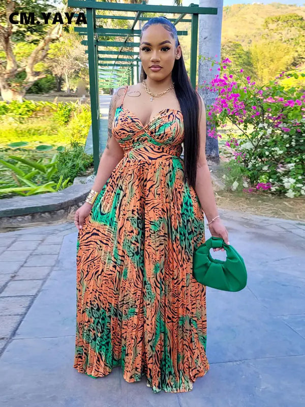 CM.YAYA Women Leopard Spaghetti Strap Loose Wide Leg Sleeveless Jumpsuit 2023 Summer Street Playsuit One Piece Suit Romper