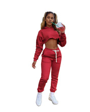 Women's Fitness Running Sets Fleece Long Sleeve Cropped Hoodies+Jogger Tracksuit