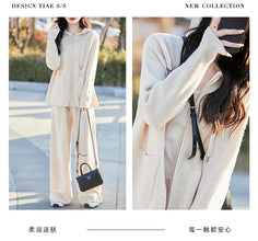 100% Merino wool fall/winter new women's sweater crewneck hooded Cardigan Fashion all-in-one warm pants suit