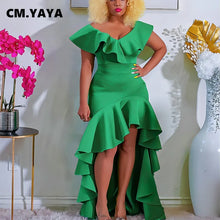 CM.YAYA Women Boho Elegant Ruffles Short Sleeve Irregular Long Maxi Dress 2024 OL High Split Chic Party Evening Street Dresses