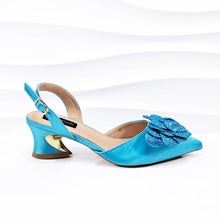 QSGFC Evening Shoes And Bags Set With Full Diamond Handmade Petal Clutches Pointed Toe Mid-Heel Women Shoes