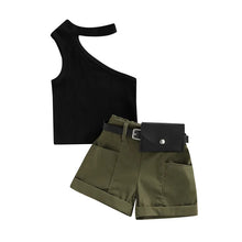 1-5 Years Infant Girl Casual Set Tanks Tops + Shorts + Waist Bag Pockets Decoration Casual Style Girls Summer Clothing Set