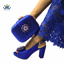 2022 Sweet  Special Design Women Crystal Style African Ladies Party Shoes Matching Bag in Magenta Color