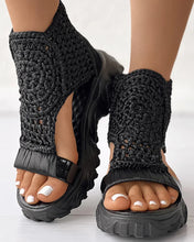 2024 Hot Seller New Gold Knitted Sandals for Women Braided Elastic Summer Shoes Mesh Flat Bottom Hollow Out Female Sandals