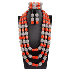 32 inches Long Orange Beads African Jewelry Set Women Bridal Party Costume Necklace Jewelry Set