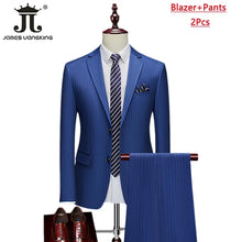 High-end Brand Classic Blue or Gray Plaid Men's Casual Business Suit Retro Official Suit Groom Wedding Dress Jacket Vest Pants