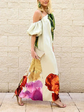 UOOZEE 2025 New Women Fashion Elegant Floral Printed Evening Maxi Dresses Loose One-Shoulder H-line Vacation Bohemia Dress