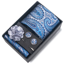 Top Grade Fashion 8 cm Wide Tie Sets Blue Stripe Men's Gravata Handkerchief Cufflink Box Fit Group Workplace Wedding Tie