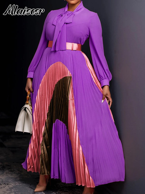 Mlaiscsr Fashion Long Sleeve Maxi Dress with Belt Women Elegant Birthday Party Dance Celebrity Gown Formal Evening Africa Dubai