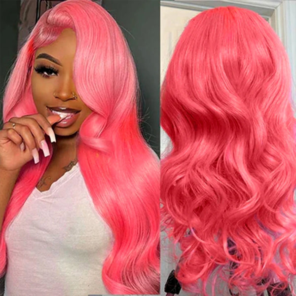 30 32 inch 250% Body Wave 13x4 13x6 Hd Lace Frontal Wig Pre Plucked Transparent Colored Lace Front Pink Wig For Women Glueless