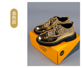 Boys Hollow Out silver Shoes Leather for Kids Party Wedding Dance Shoe Dress Toddler Fashion Children Shoes Flat Golden Autumn