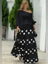 New Casual Set Fashion High Street Outfits Casual Diagonal Neck Hollow Nine-quarter Top Loose Polka Dot Printed Leg Pants Suit