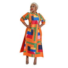 2023 Fashion African 3/4 Sleeve Polyester Plus Size O-Neck Pleated Long Dress Dashiki African Clothes African Dresses for Women