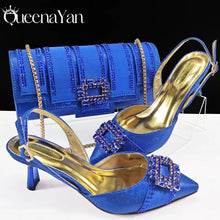 Spot Goods Italian Fashion Women Heels Elegant Color Block Design Brown Shoes And Bag Full Rhinestone Party Bag