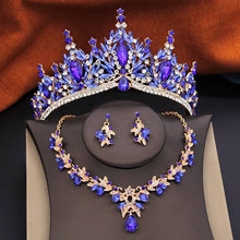 3 Pcs Princess Wedding Crown Jewelry Sets and Tiaras Green Pink Bride Necklace Earrings Set Girls Prom Birthday Accessory