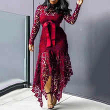 Lace Bow Belted Women Dress Elegant Long Sleeve Irregular Hem Women Bodycon Party Long Dress Vintage Wedding Evening Party Dress