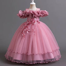 New Elegant Girl Party Dress Long Wedding Bridesmaid Dress 4-13 Year Old Mesh Embroidered Graduation Ball Evening Dress