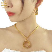 24K Gold-plated Two Piece Copper Jewelry Set India Dubai Jewelry Gold Warped Geometry Necklace Earrings