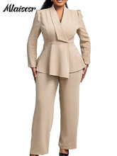 Mlaiscsr Office Lady Two Pieces Set Elegant Long Sleeves Tops and Wide Leg Straight Leg Pants Women Work Wear Business Suit 2025