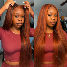 Ginger Mixed Brown Long Silky Straight Highlight Wig Human Hair 5x5 Lace Front Glueless Wigs Human Hair Bralizian