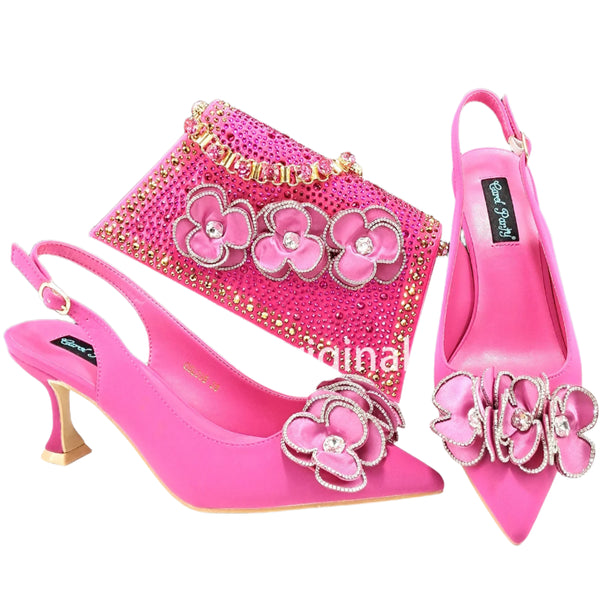 Party Shoes And Bag Ladies Heel Decoration Pure Elegant Flower Wedding Shoes And Bag Full rhinestone Fashion Handbag